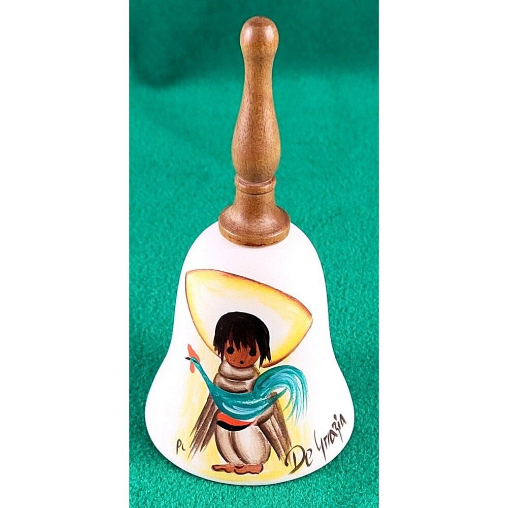 De Grazia Ceramic Bell Hand Painted and Signed Boy with Chicken JH1399